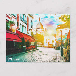 Paris Frankrike Montmartre Akvarell Resa Vykort