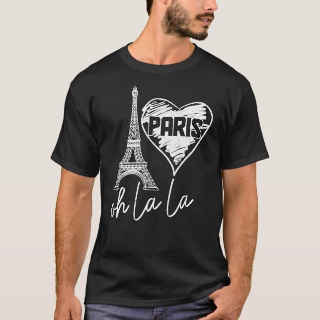 Paris Frankrike Oh La Eiffel Torn Heart Cute 1 T Shirt (Framsida)