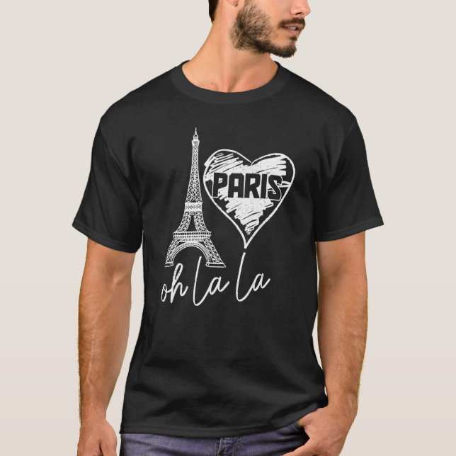 Paris Frankrike Oh La Eiffel Torn Heart Cute 1 T Shirt (Framsida)