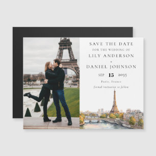 Paris Frankrike Photo Bröllop spara datum Magnetisk Inbjudningskort