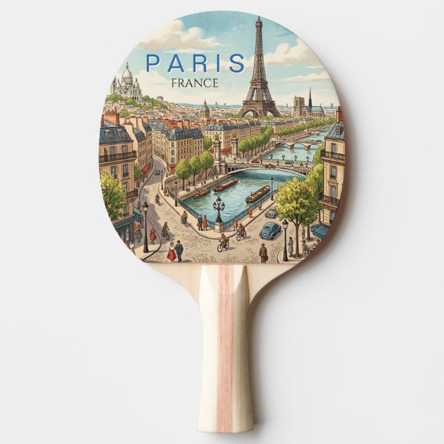 Paris Frankrike Resa Konst Vintage Pingisracket (Framsidan)