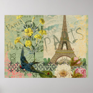 Paris Frankrike Resa Vintage Antik Konst Målning Poster