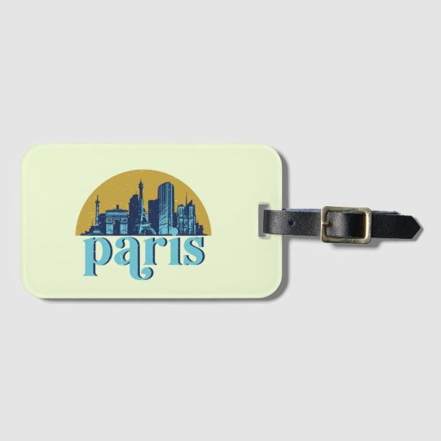 Paris Frankrike Retro City Skyline Cityscape Art Bagagebricka (Framsida horisontal)