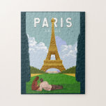 Paris Frankrike Retro Travel Art Vintage Pussel<br><div class="desc">Parisåterresan i ett emblem stil. Eiffel Torn är en lattice-torn i järn på Champ de Mars i Paris,  Frankrike.</div>