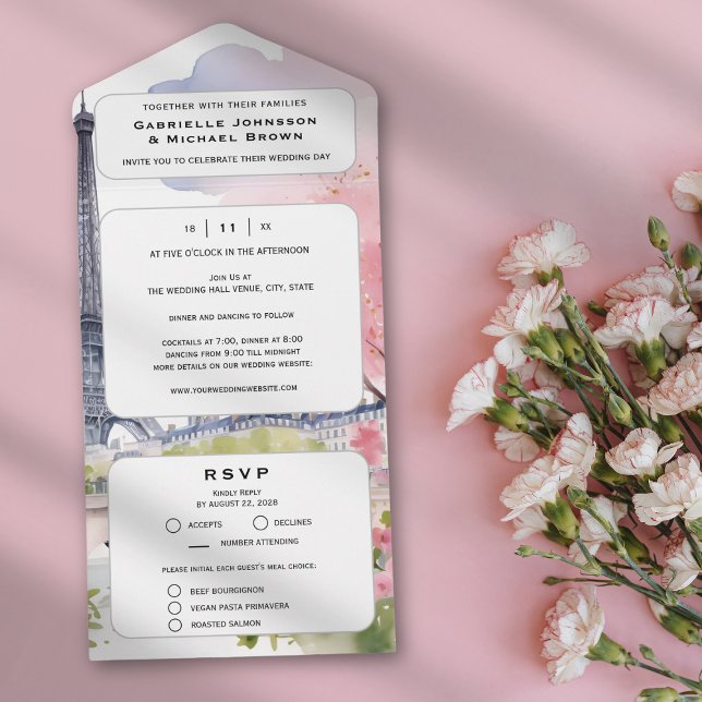 Paris Frankrike Romantisk Akvarell Rosa Eiffeltorn (Skapare uppladdad)