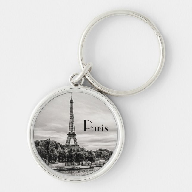 Paris, Frankrike Rund Silverfärgad Nyckelring (Framsidan)