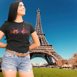 Paris Frankrike Silhuett Romantisk Rosa Resa T-Shi T Shirt