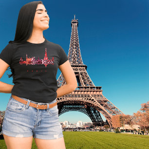 Paris Frankrike Silhuett Romantisk Rosa Resa T-Shi T Shirt