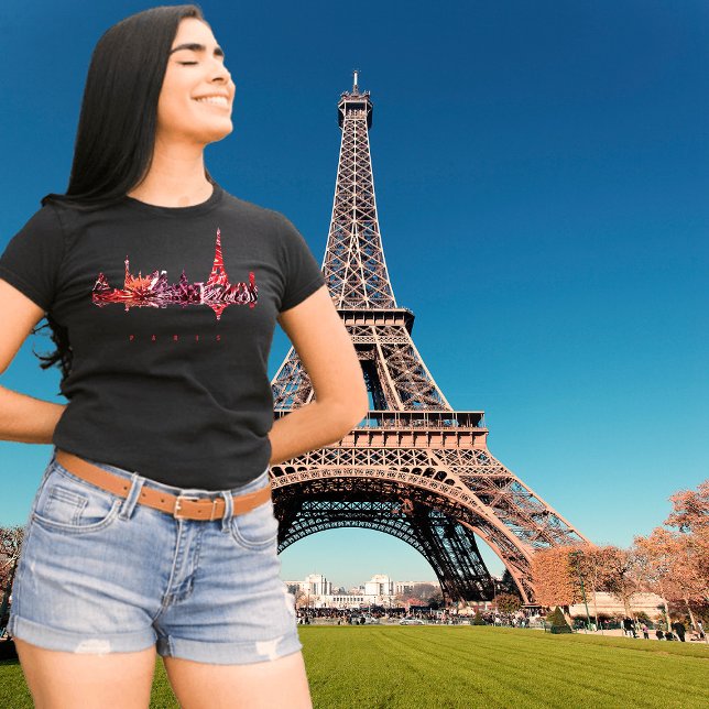 Paris Frankrike Silhuett Romantisk Rosa Resa T-Shi T Shirt (Paris, France, black t-shirt for women)