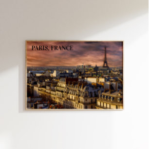 Paris Frankrike Siluett Eiffeltornet Rosa Himmel Poster