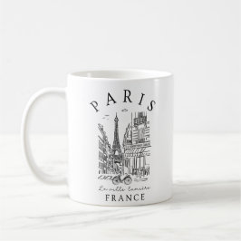 Paris Frankrike –  Skiss med Eiffeltornet & Café Kaffemugg