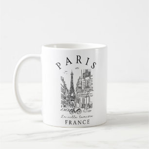 Paris Frankrike – Skiss med Eiffeltornet & Café Kaffemugg
