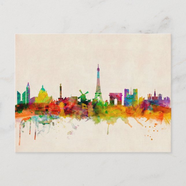 Paris Frankrike Skyline Cityscape Vykort (Framsida)