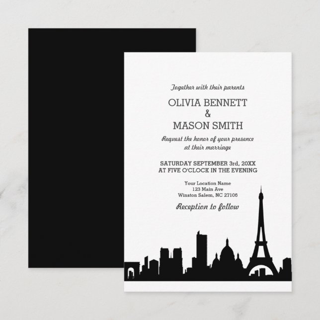 Paris Frankrike Skyline Cityscape Wedding bjudande Inbjudningar (Fram/baksida)