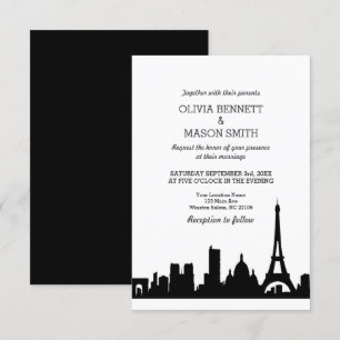 Paris Frankrike Skyline Cityscape Wedding bjudande Inbjudningar