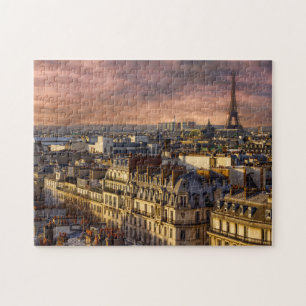 Paris Frankrike Skyline Eiffel Torn Rosa Himlar 11 Pussel