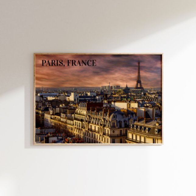 Paris Frankrike Skyline Eiffel Torn Rosa Himlar Poster (Skapare uppladdad)