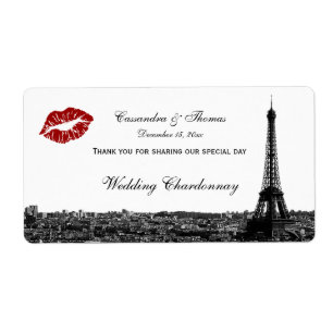 Paris Frankrike Skyline Kiss #1 BW H Vin-etikett T Fraktsedel