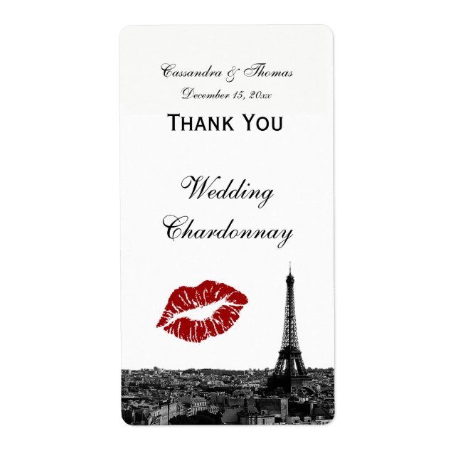 Paris Frankrike Skyline Kiss #1 BW Vin-etikett TY Fraktsedel (Framsidan)