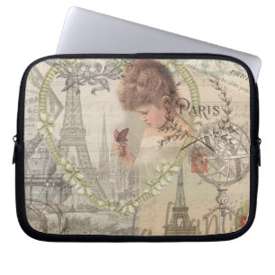 Paris Frankrike Söt Flicka Mjuk Eiffeltorn Laptop Fodral