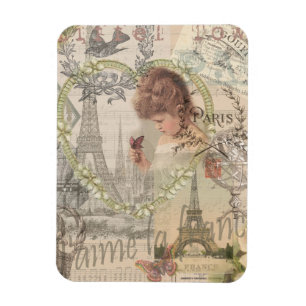 Paris Frankrike Söt Flicka Mjuk Eiffeltorn Magnet