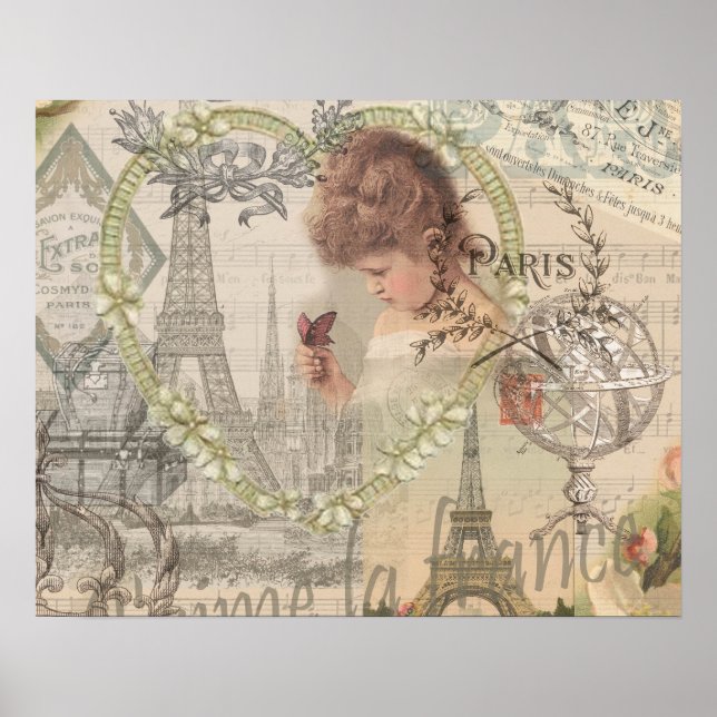 Paris Frankrike Söt Flicka Mjuk Eiffeltorn Poster (Framsidan)