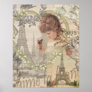 Paris Frankrike Söt Flicka Mjuk Eiffeltorn Poster