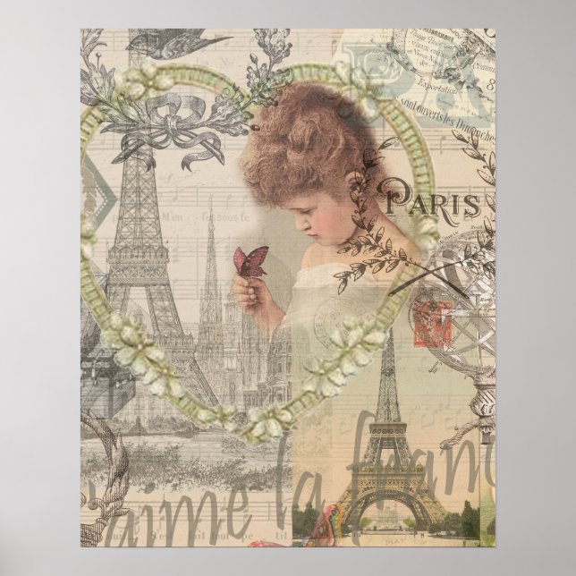 Paris Frankrike Söt Flicka Mjuk Eiffeltorn Poster (Framsidan)