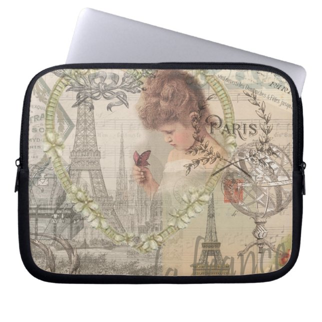 Paris Frankrike Söt Girl Eiffel Laptop Fodral (Framsidan)