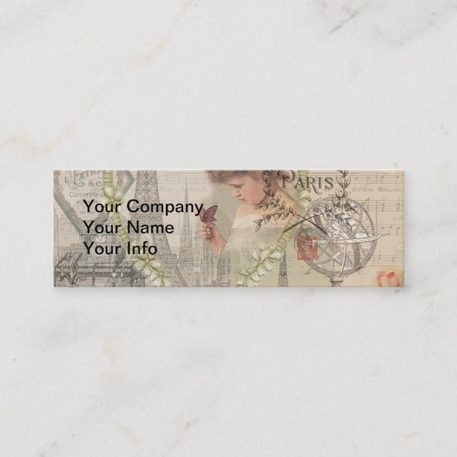 Paris Frankrike Söt Girl Eiffel Mini Visitkort (Framsida)