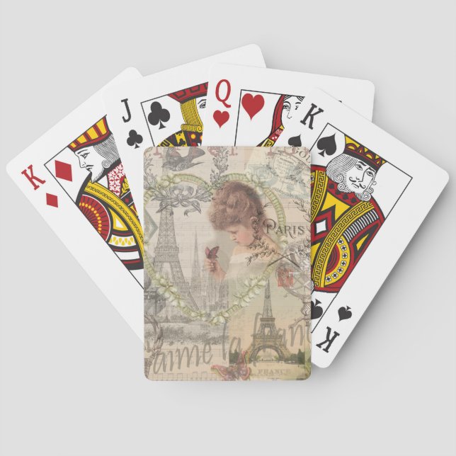 Paris Frankrike Söt Girl Eiffel Spelkort (Baksidan)