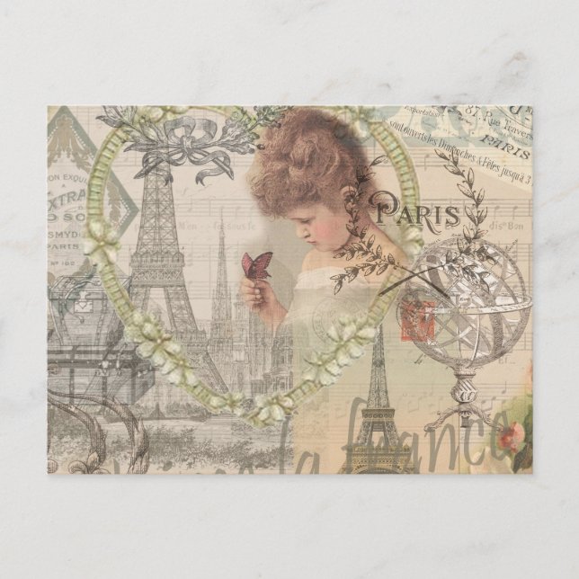 Paris Frankrike Söt Girl Eiffel Vykort (Framsida)