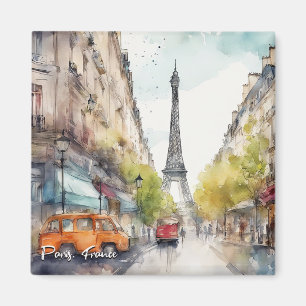 Paris Frankrike Stad Silhuett Vattenfärg  Magnet