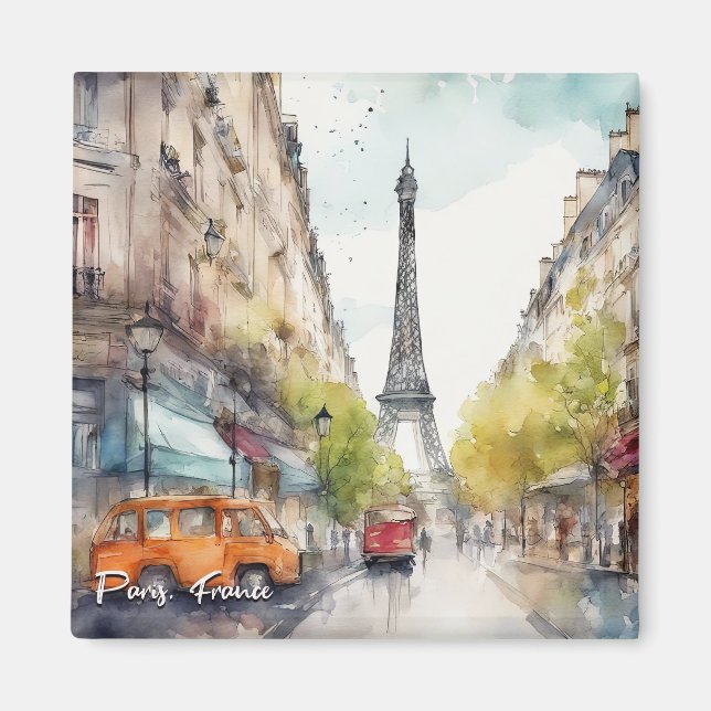 Paris Frankrike Stad Silhuett Vattenfärg  Magnet (Framsidan)