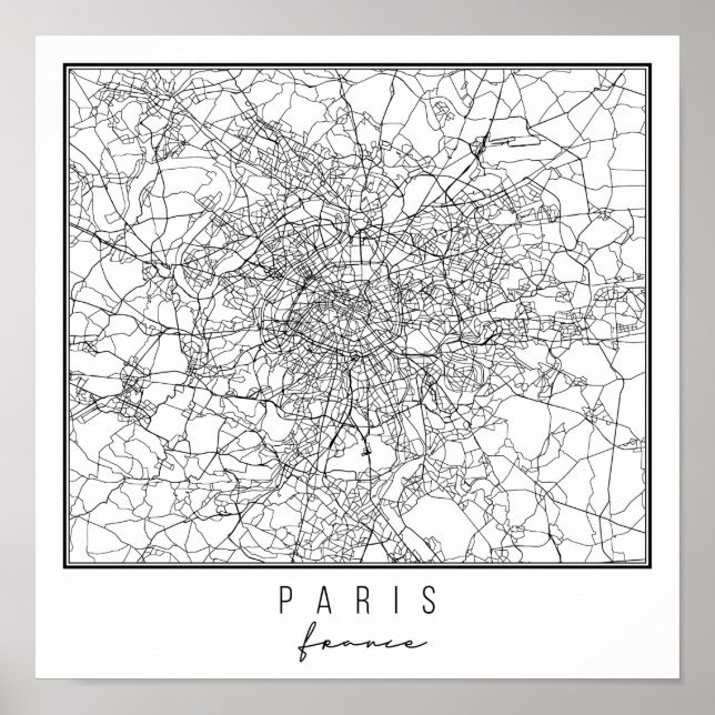 Paris Frankrike Street Karta Poster (Framsidan)