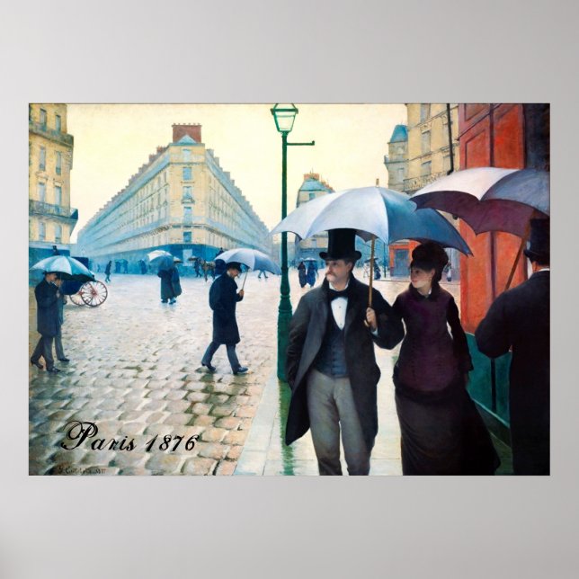Paris Frankrike Street Scene Rainy Day Poster (Framsidan)