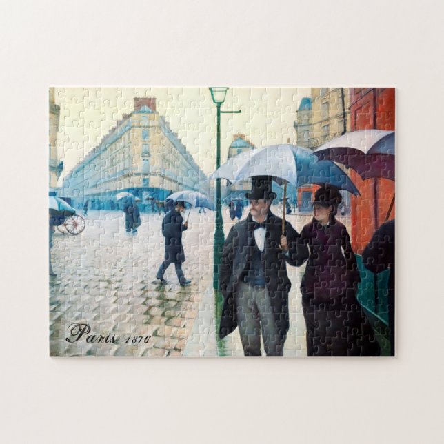 Paris Frankrike Street Scene Rainy Day Poster Puzz Pussel (Horisontell)