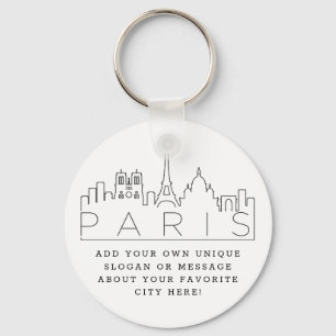Paris, Frankrike Stylized Skyline   Anpassningsbar Nyckelring
