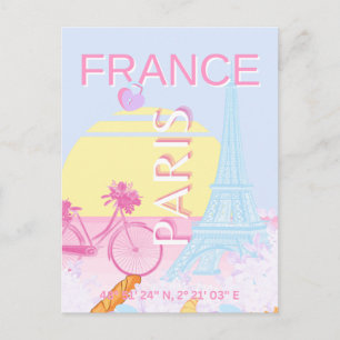 Paris, Frankrike, Travel Art, Preppy, Blue Helg Vykort