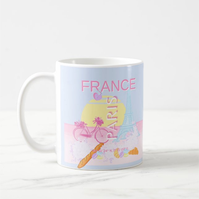 Paris, Frankrike, Travel Art, Preppy, Blue Kaffemugg (Vänster)