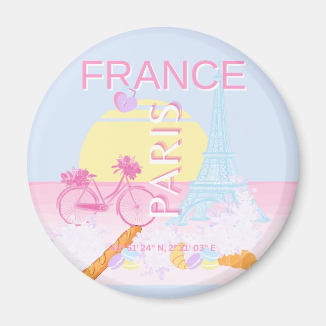 Paris, Frankrike, Travel Art, Preppy, Blue Magnet (Framsidan)