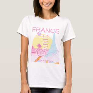 Paris, Frankrike, Travel Art, Preppy, Blue T Shirt