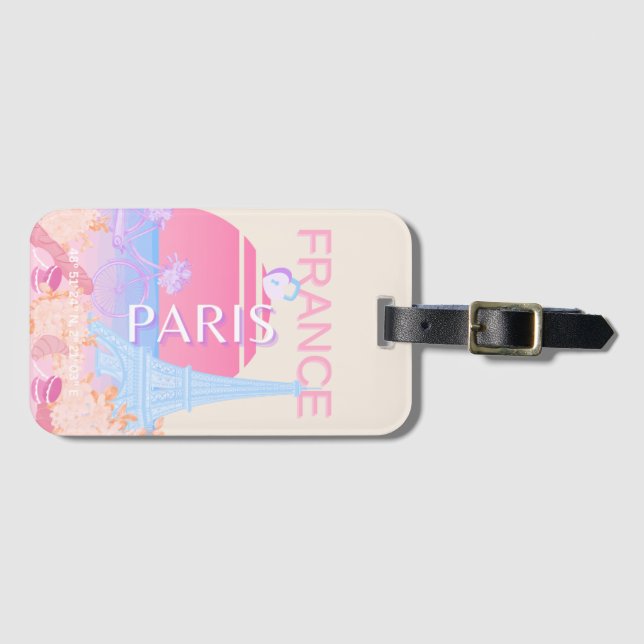 Paris, Frankrike, Travel Art, Preppy, Pastel Bagagebricka (Framsida horisontal)