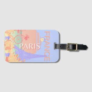 Paris, Frankrike, Travel Art, Preppy, Pastel, Blue Bagagebricka
