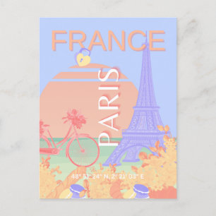 Paris, Frankrike, Travel Art, Preppy, Pastel, Blue Helg Vykort
