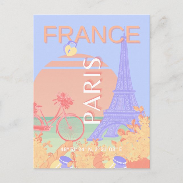 Paris, Frankrike, Travel Art, Preppy, Pastel, Blue Helg Vykort (Framsida)