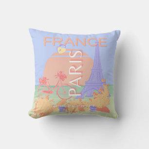 Paris, Frankrike, Travel Art, Preppy, Pastel, Blue Kudde