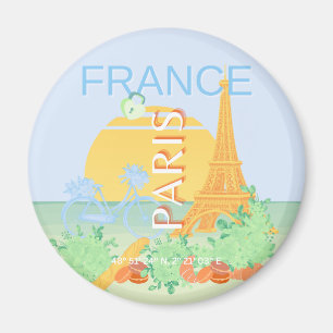 Paris, Frankrike, Travel Art, Preppy, Pastel, Blue Magnet