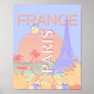 Paris, Frankrike, Travel Art, Preppy, Pastel, Blue Poster