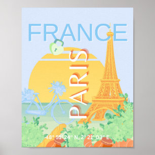 Paris, Frankrike, Travel Art, Preppy, Pastel, Blue Poster